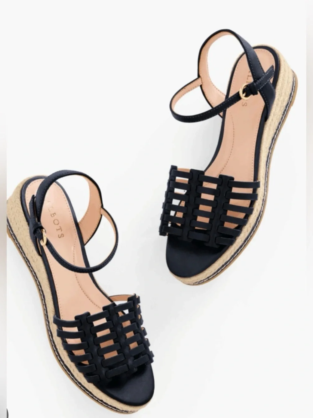 Talbots Women’s Pamela Woven Nappa Leather Wedge Sandals in Navy Sz 9 NWOT